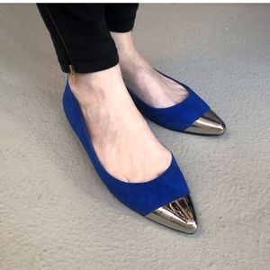 Messeca NY, blue suede flats w/ silver toe cap